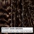 Three close-up hair swatches demonstrating the Glossy Dark Brown color on wavy, curly, and coily textures. Text reads: "DESIGNED FOR ALL CURL TYPES & TEXTURES."