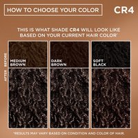 A "How to Choose Your Color" chart for Shade CR4 showing expected brown results based on medium brown, dark brown or soft black starting hair colors.