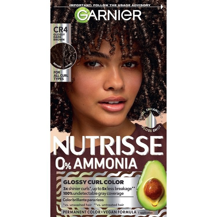 Nutrisse 0% Ammonia Glossy Curl Color - Glossy Dark Brown for Curly Hair - Garnier