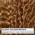 Three close-up swatches demonstrating the Glossy Golden Brown color on wavy, curly, and coily hair. Text reads: "DESIGNED FOR ALL CURL TYPES & TEXTURES."