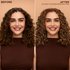 A split "Before and After" graphic showing medium brown hair transformed into shiny, uniform Glossy Golden Brown curls.