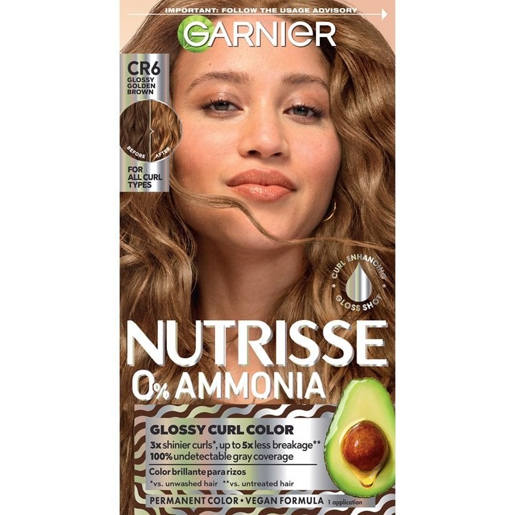 Nutrisse 0% Ammonia Glossy Curl Color - Glossy Golden Brown for Curly Hair - Garnier