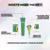 What’s inside the kit: developer, color crème, fruit oil ampoule, after-color conditioner