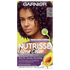Garnier Nutrisse Ultra Color Nourishing Color Creme in Ultra Bold Purple (P1) featuring a woman with vibrant purple hair.
