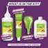 Contents of the Garnier Nutrisse Ultra Color kit: creme developer, nourishing color creme, fruit oil ampoule, and after-color mask.
