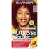 Garnier Nutrisse Ultra Color Nourishing Color Creme in Deep Intense Auburn (RA1) featuring a woman with vibrant auburn red hair.