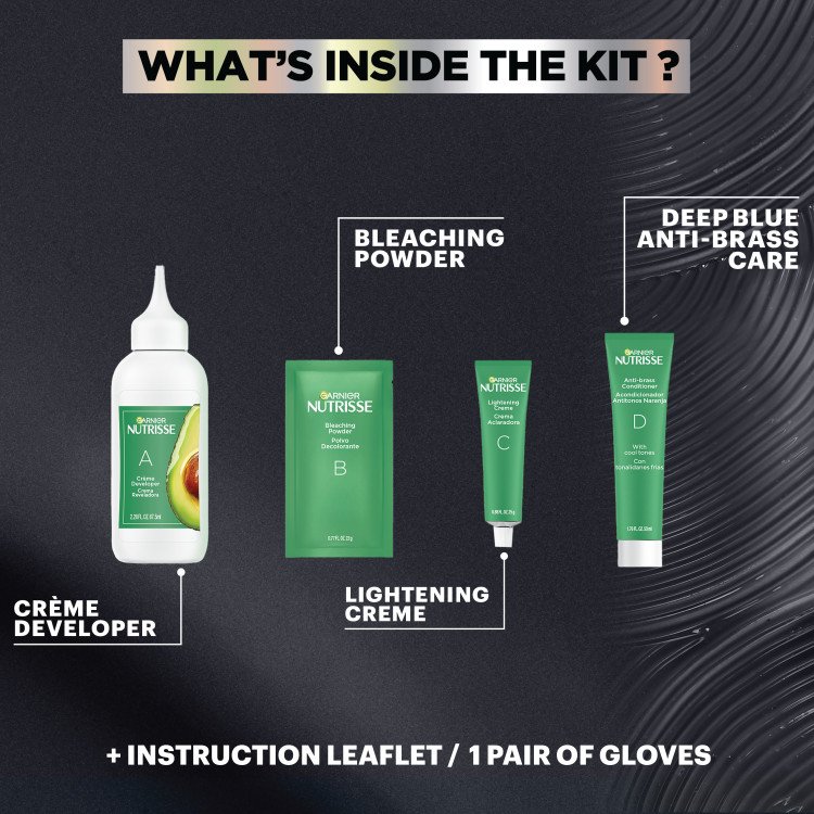 What’s inside the kit: Crème Developer, Bleaching Powder, Lightening Crème, Deep Blue Anti-Brass Care