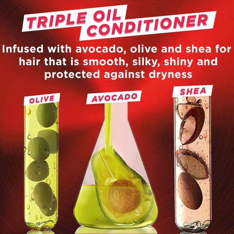 Triple oil conditioner is infused with avocado, oil, and shea