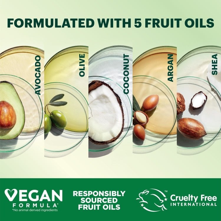 Vegan formula, responsibly sourced 5 fruit oils, cruelty-free