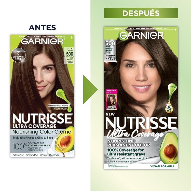 Before and after of Nutrisse Ultra Coverage packaging