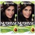 Front view of Garnier Nutrisse Ultra Crème Nourishing Permanent Color. 2 kits are shown in shade 30 Darkest Brown. This vegan formula contains 5 fruit oils and offers 100% gray coverage.