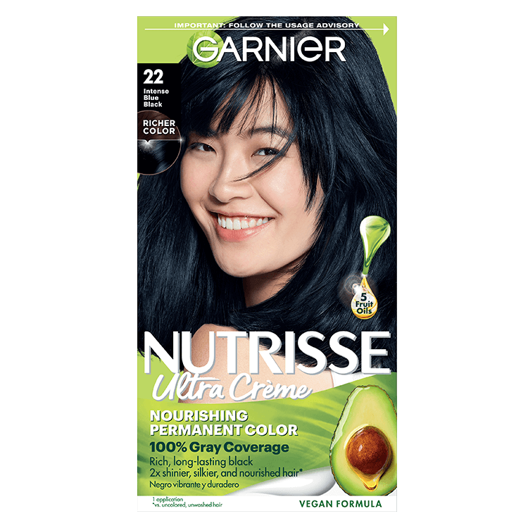 Blue Black Hair Color Nutrisse Ultra creme Nourishing permanent color Gray Coverage - Garnier