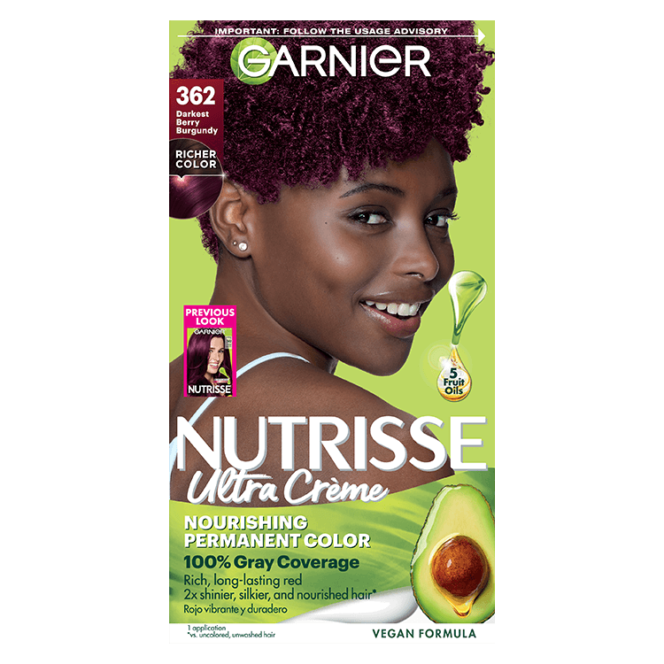 Darkest Berry Burgundy Hair Color Nutrisse Ultra Creme Nourishing Permanent Color - Garnier