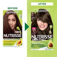Dark Golden Brown Hair Color Before After Nutrisse Nourish Permanent Color Grey coverage - Garnier