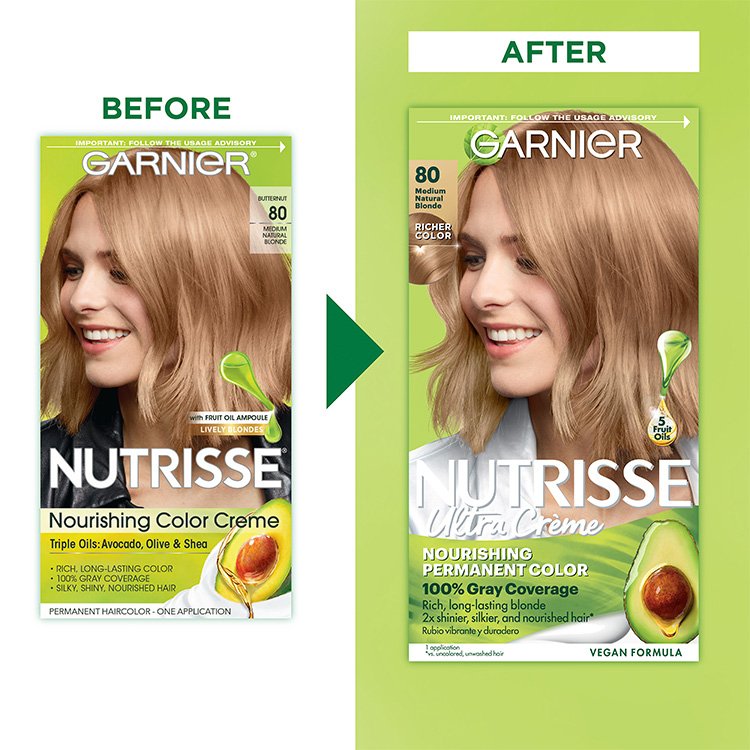 Medium Natural Blonde Before And After Nutrisse Nourishing Color Creme Butternut - Garnier