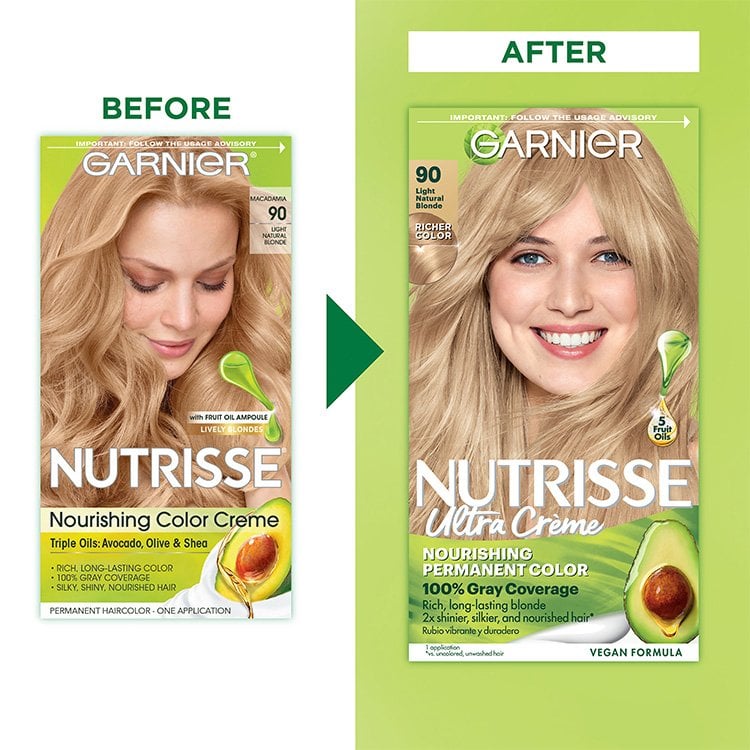 Light Natural Blonde Hair Before And After Nutrisse Ultra Creme Nutrisse Nourishing Color Creme Macadamia - Garnier