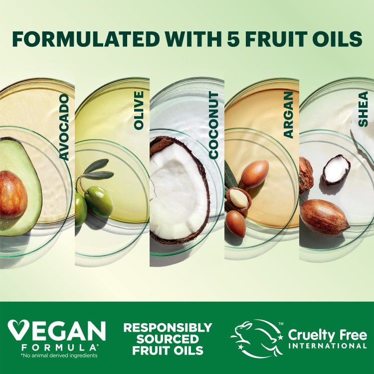 Vegan formula, responsibly sourced 5 fruit oils, cruelty-free