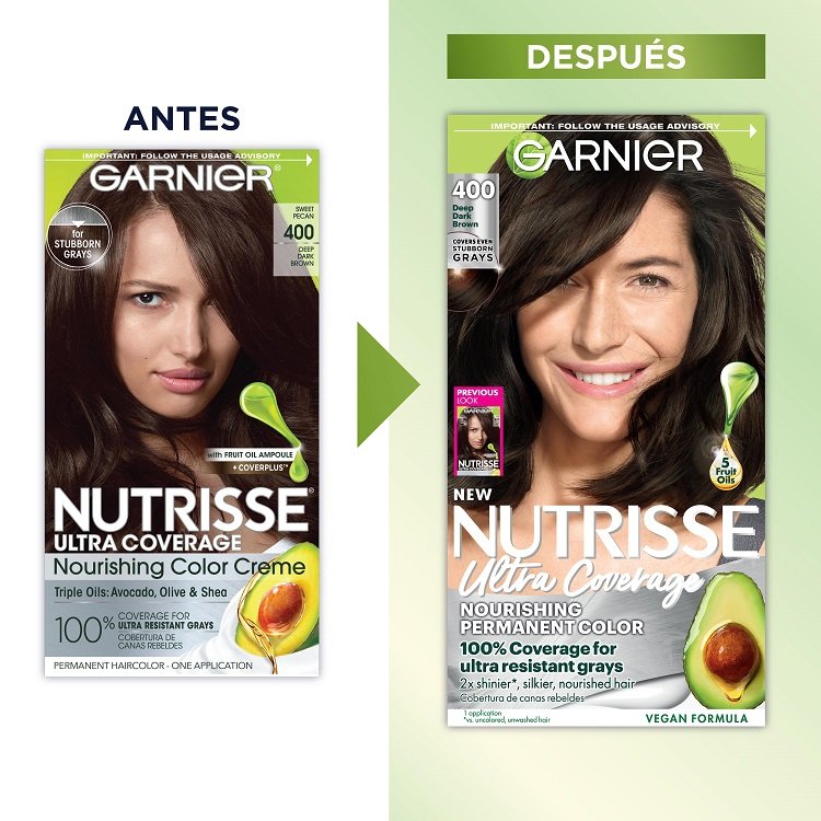 Before and after of Nutrisse Ultra Coverage packaging