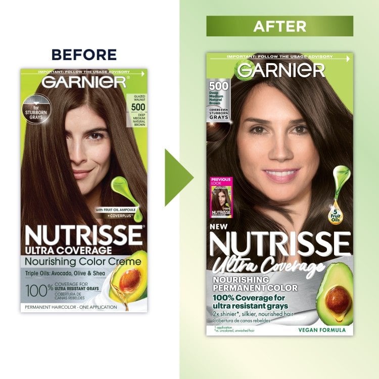 Before and after of Nutrisse Ultra Coverage packaging