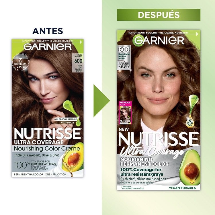 Before and after of Nutrisse Ultra Coverage packaging
