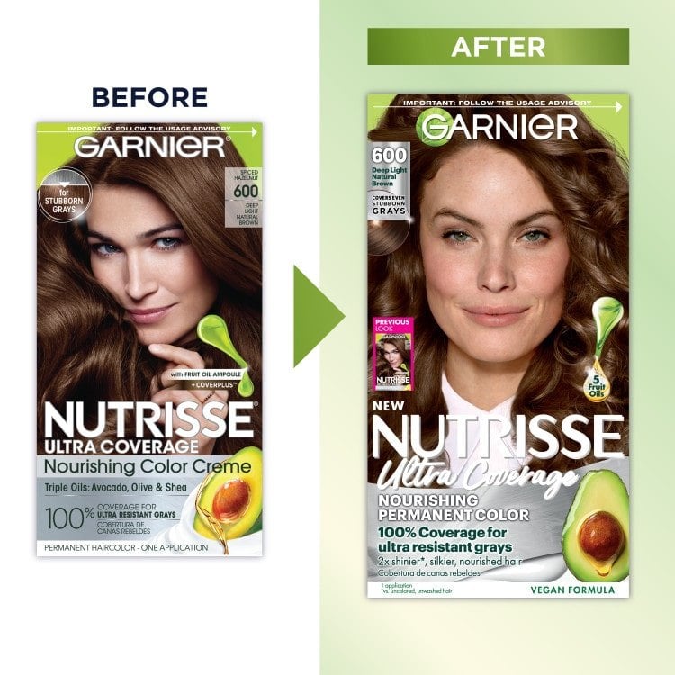 Before and after of Nutrisse Ultra Coverage packaging