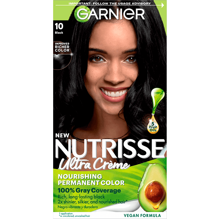 Nutrisse Ultra Creme Nourishing Permanent Black Color Grey Coverage - Garnier