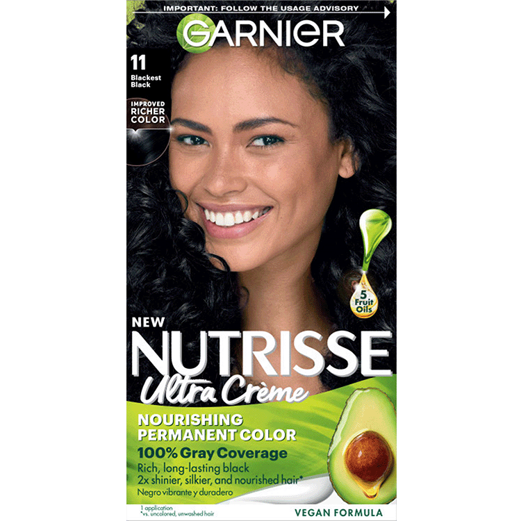 Blackest Black Hair Color Nourishing Permanent Color Grey Coverage - Garnier