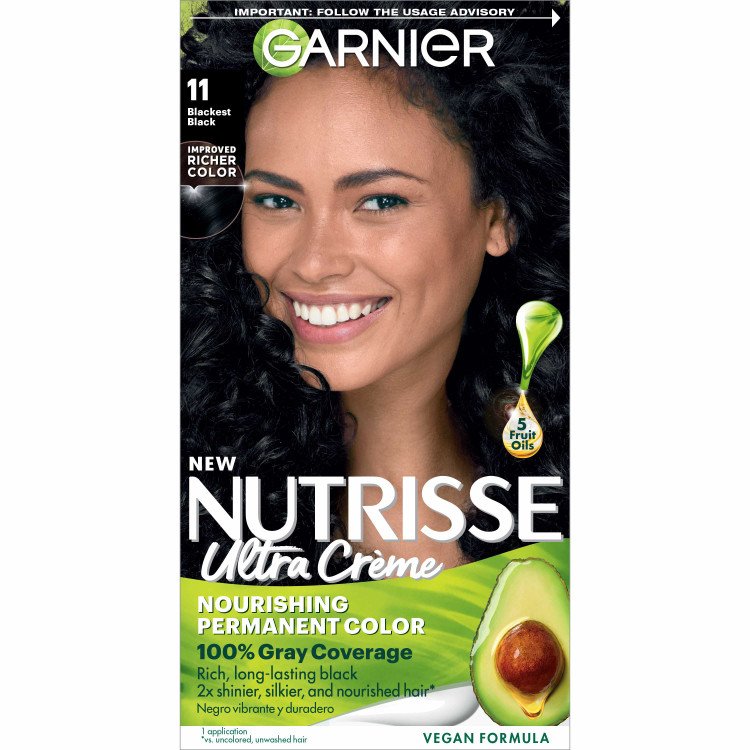 Blackest Black Hair Color Nourishing Permanent Color Grey Coverage - Garnier