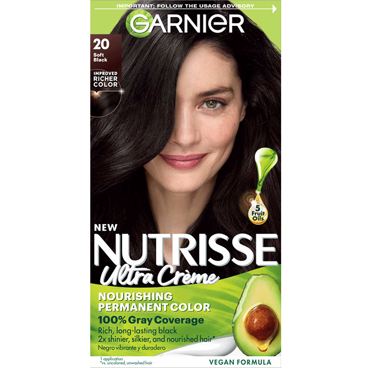 Soft Black Hair Color Nutrisse Ultra creme Nourishing permanent color Gray Coverage - Garnier