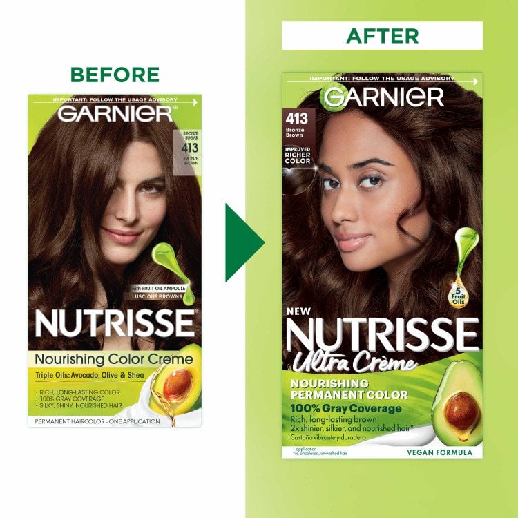 Bronze Brown Before and After Nutrisse Nourishing Color Creme Bronze Sugar Nutrisse Ultra Creme - Garnier