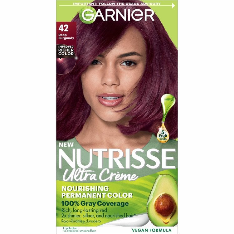 Deep Burgundy Hair Color Nutrisse Ultra creme Nourishing permanent color Gray Coverage - Garnier