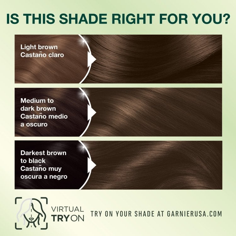 Dark Golden Brown Light Brown Hair Medium to Dark Brown Hair Darkest Brown to Black Hair - Garnier