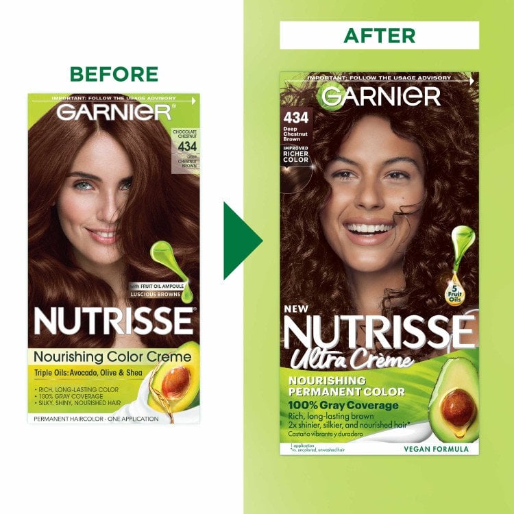 Deep Chestnut Brown Before And After Nutrisse Nourishing Color Creme Nutrisse Ultra Creme - Garnier