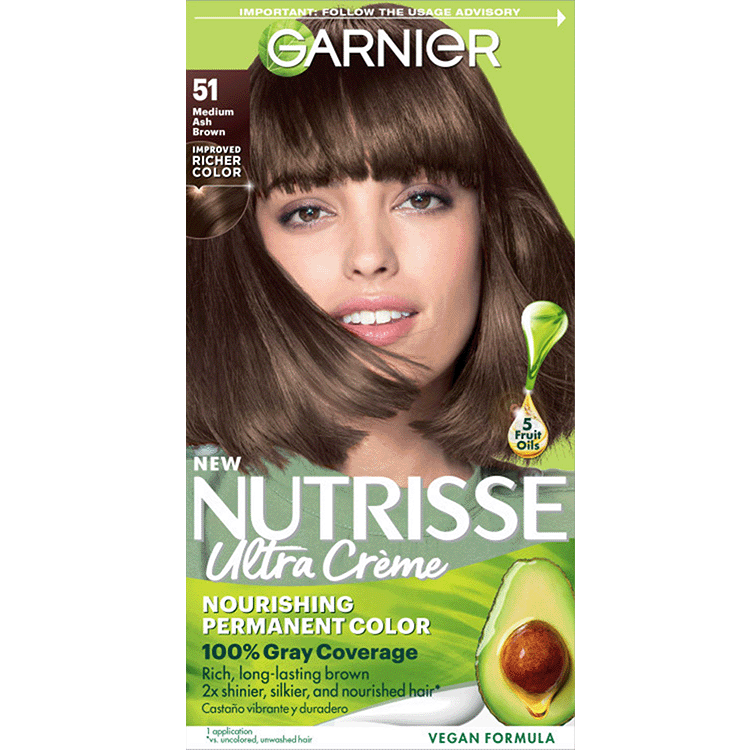 Medium Ash Brown Hair Color Nutrisse Ultra creme Nourishing permanent color Gray Coverage - Garnier