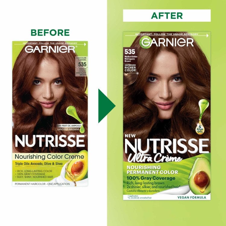 Medium Gold Brown Before And After Nutrisse Nourishing Color Creme Nutrisse Ultra Creme - Garnier