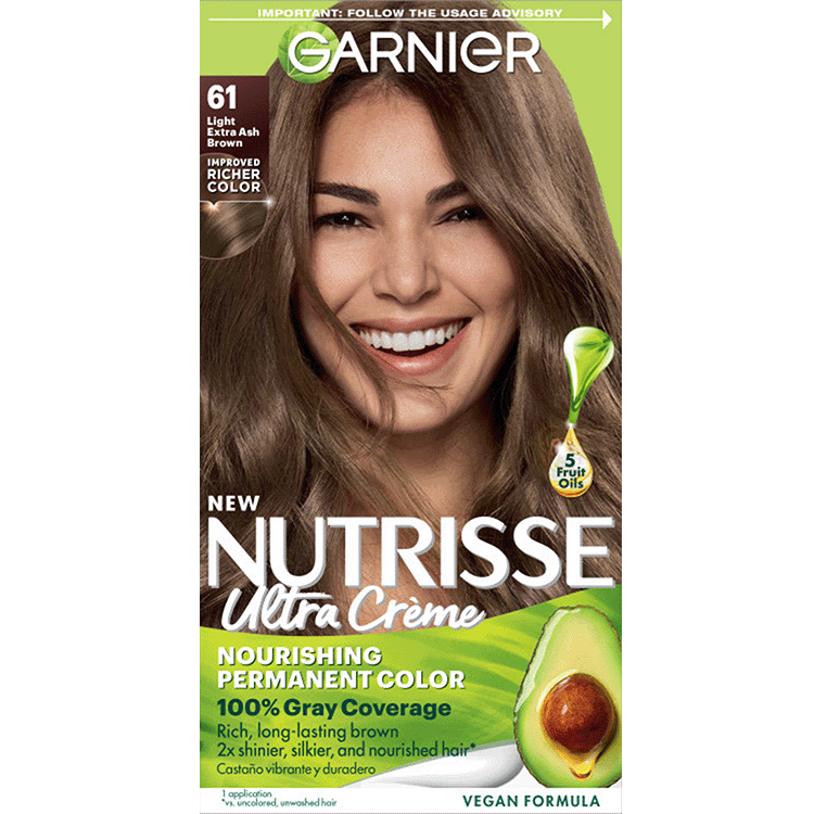 Light Ash Brown Hair Nutrisse Ultra creme Nourishing permanent color Gray Coverage - Garnier