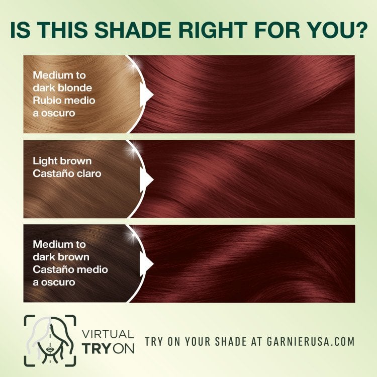 True Red Hair Color Medium to Dark Blonde Light Brown Medium to Dark Brown - Garnier