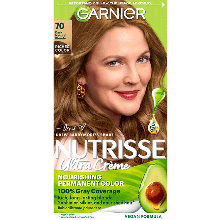 Front of Pack Garnier Nutrisse Nourishing Hair Color Creme, 70 Dark Natural Blonde