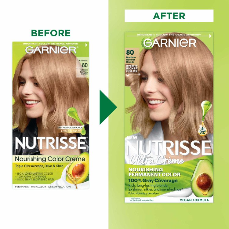 Medium Natural Blonde Before And After Nutrisse Nourishing Color Creme Butternut - Garnier