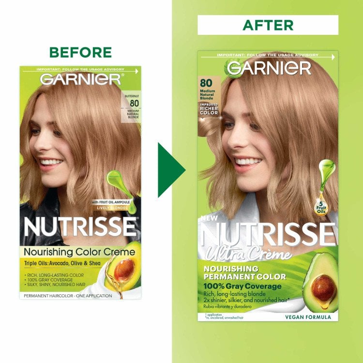 Medium Natural Blonde Before And After Nutrisse Nourishing Color Creme Butternut - Garnier