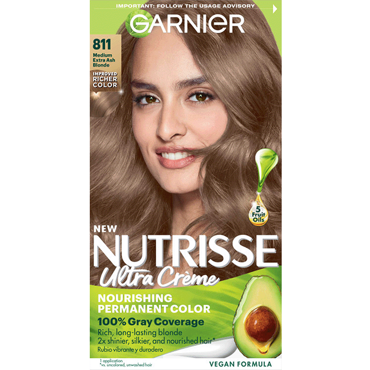 Medium Extra Ash Blonde Hair Color Nutrisse Ultra Creme Nourishing Permanent Color Grey Coverage - Garnier