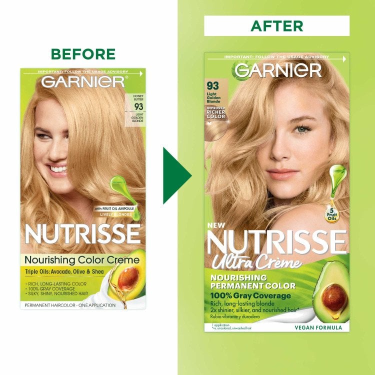 Light Buttery Blonde Hair Before and After Honey Butter Nutrisse Nourishing Color Creme - Garnier