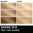 Before and after hair swatches demonstrating the color transformation using Garnier Olia
