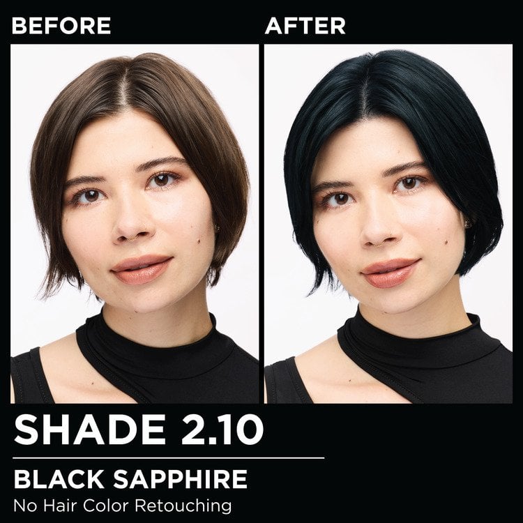 Model demonstrating the Olia hair color transformation.