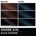 Before and after hair swatches demonstrating the color transformation using Garnier Olia