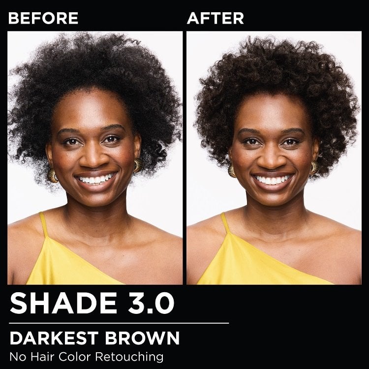 Model demonstrating the Olia hair color transformation.