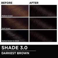 Before and after hair swatches demonstrating the color transformation using Garnier Olia