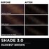 Before and after hair swatches demonstrating the color transformation using Garnier Olia
