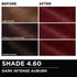 Before and after hair swatches demonstrating the color transformation using Garnier Olia