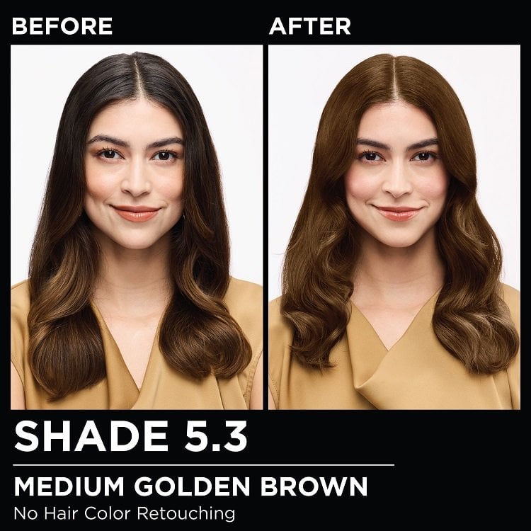 Model demonstrating the Olia hair color transformation.